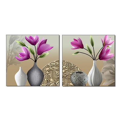 Vase Flowers Two Panels Spray Painting On Canvas Customized Beautiful Design