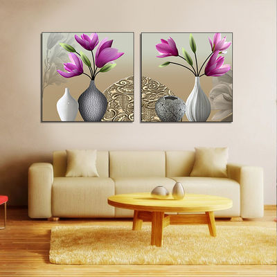 Vase Flowers Two Panels Spray Painting On Canvas Customized Beautiful Design