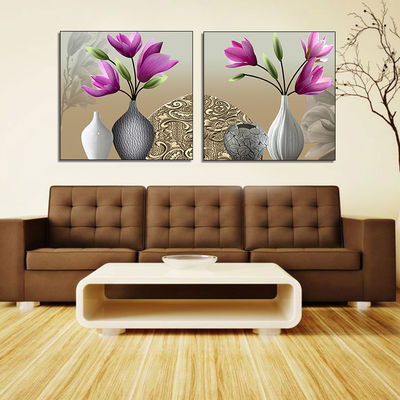 Vase Flowers Two Panels Spray Painting On Canvas Customized Beautiful Design