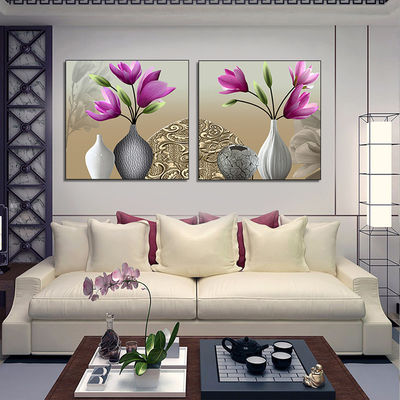 Vase Flowers Two Panels Spray Painting On Canvas Customized Beautiful Design