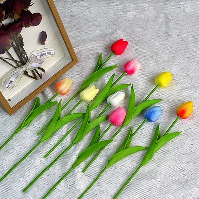 PU Tulip Plastic Flower Soft Decoration Indoor And Outdoor Silk Flowers Colorful design flowers
