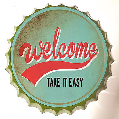 Round Promotional Bottle Top Cap Shape Metal Poster, Tin Beer Sign With 3D