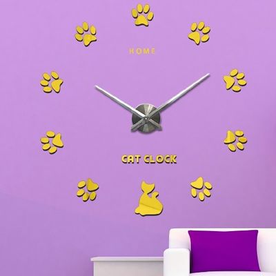 Cute Cat Claw Wall Art Clock 3D Large Vintage Style Wall Clocks