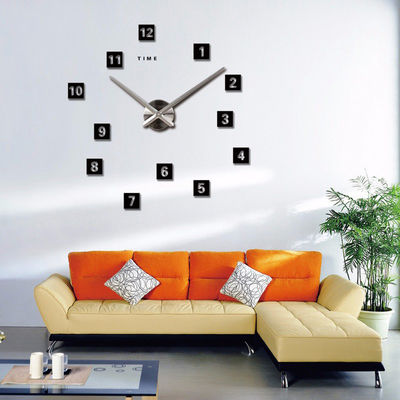 Arabic Digital Modern Square Kitchen Wall Clocks Mirror EVA Wall Sticker Decor Large Vintage Style Wall Clock
