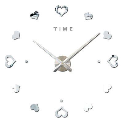Love Heart Self-adhensive Large Hanging Wall Clocks Modern Unique Wall Clocks Gift Big Mirror Wall Clock