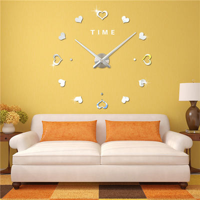Love Heart Self-adhensive Large Hanging Wall Clocks Modern Unique Wall Clocks Gift Big Mirror Wall Clock