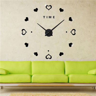 Love Heart Self-adhensive Large Hanging Wall Clocks Modern Unique Wall Clocks Gift Big Mirror Wall Clock
