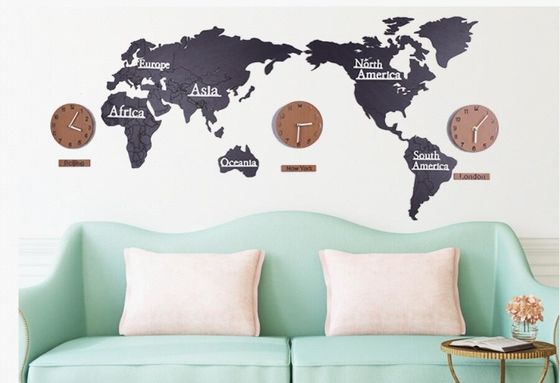 Worldmap Wooden Wall Clock Creative Large Hanging Wall Clocks