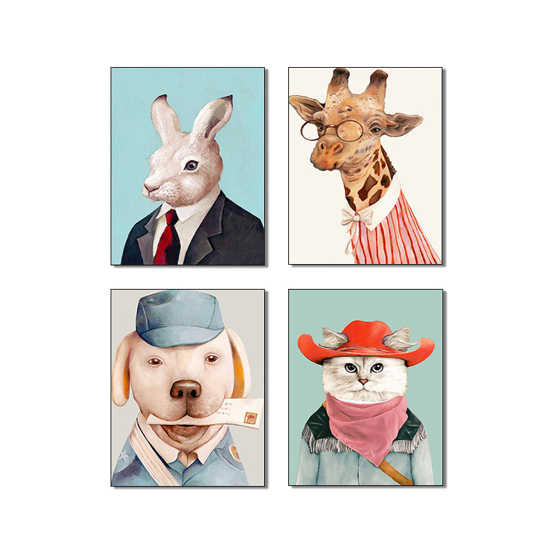 Cute Dogs Canvas Prints Wall Decoration Four Panels Popular Home Decor
