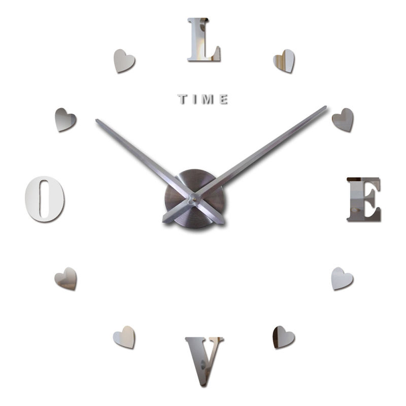 Love Letter Self-adhensive Wall Stickers Unique Modern Wall Clocks Acrylic Mirror Custom Wall Clock